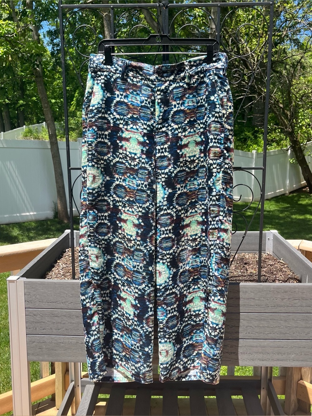 Y’s by Yohji Yamamoto Unisex Wide Leg Rug Print Cropped Velvet Wrap Pants Sz 3/L